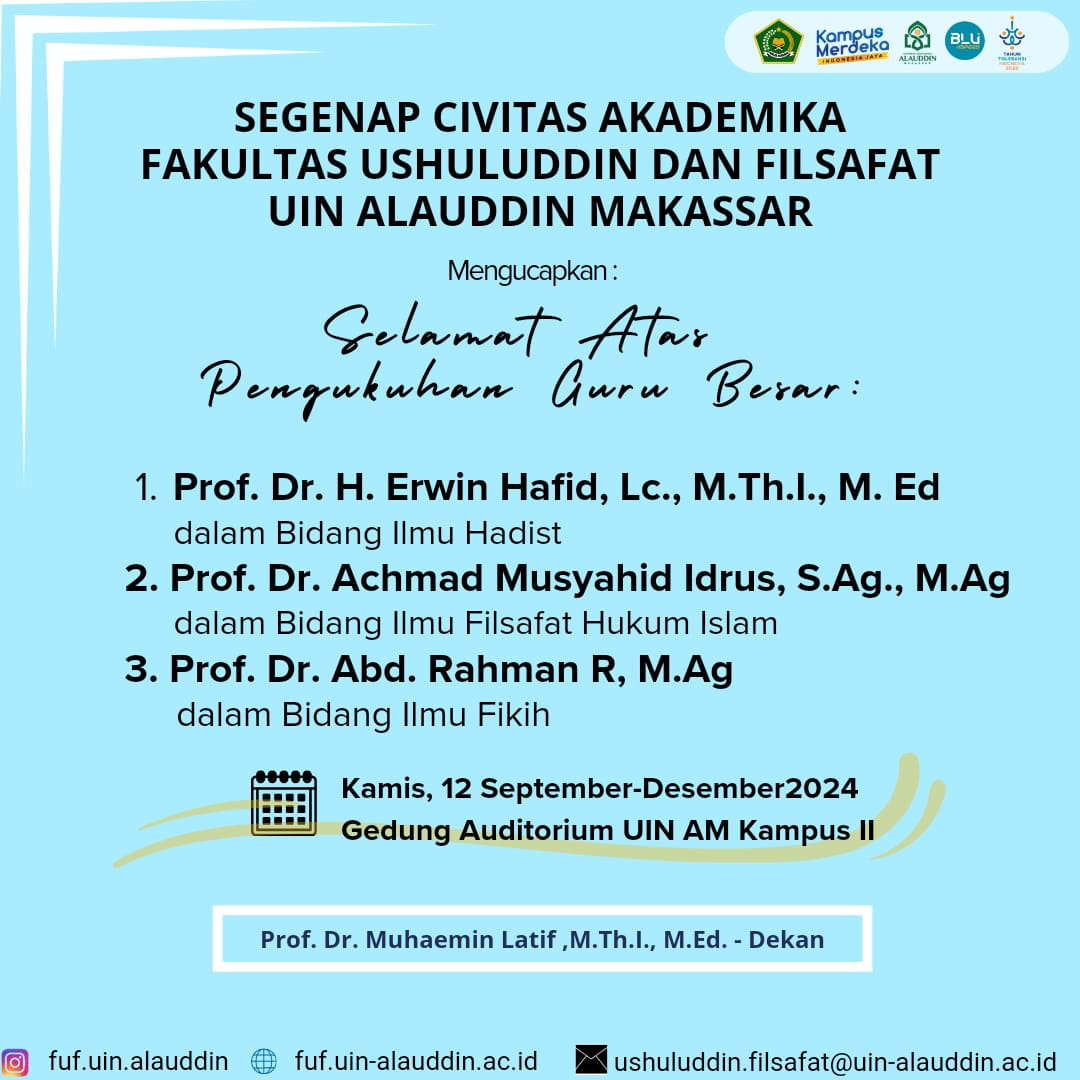 Selamat Atas Pengukuhan 3 Guru Besar UIN Alauddin Makassar