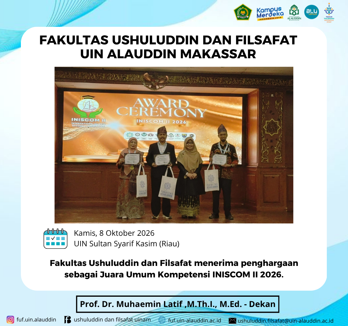 Mahasiswa FUF Antar UIN Alauddin Juara Umum INISCOM II 2026